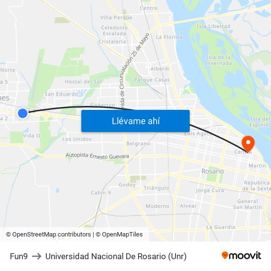 Fun9 to Universidad Nacional De Rosario (Unr) map