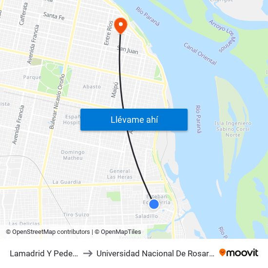 Lamadrid Y Pedernera to Universidad Nacional De Rosario (Unr) map