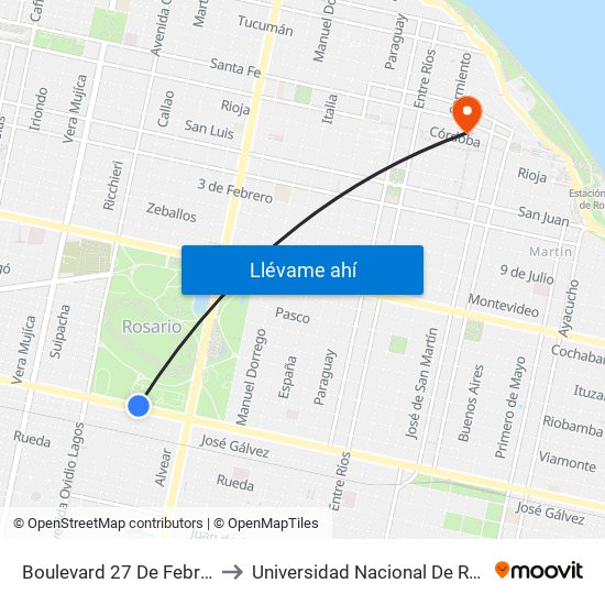 Boulevard 27 De Febrero, 2501 to Universidad Nacional De Rosario (Unr) map