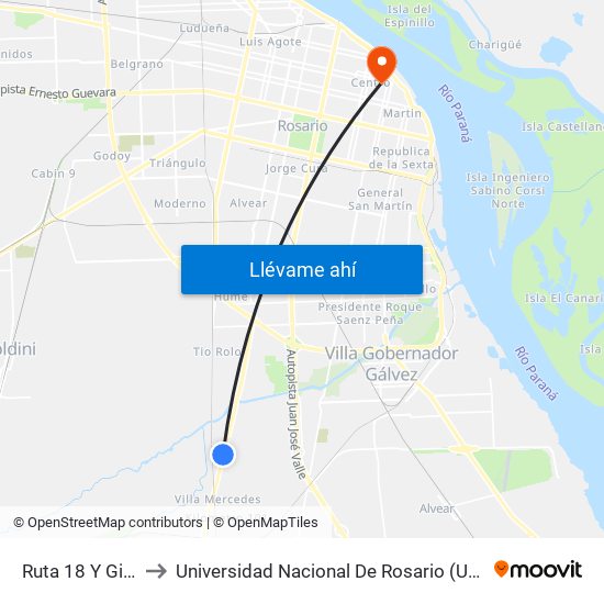 Ruta 18 Y Gier to Universidad Nacional De Rosario (Unr) map