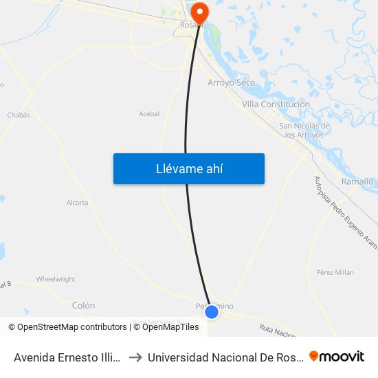 Avenida Ernesto Illia / Coni to Universidad Nacional De Rosario (Unr) map