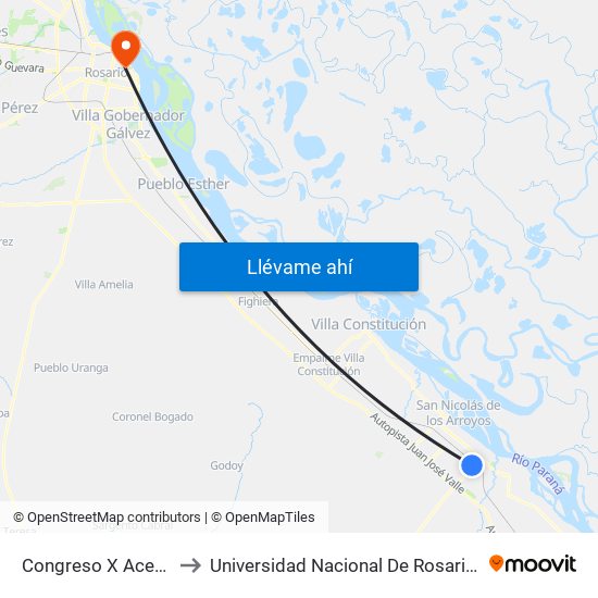 Congreso X Acevedo to Universidad Nacional De Rosario (Unr) map