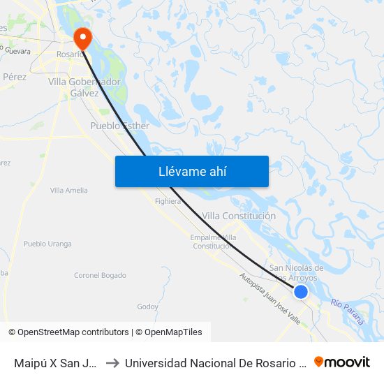 Maipú X San José to Universidad Nacional De Rosario (Unr) map