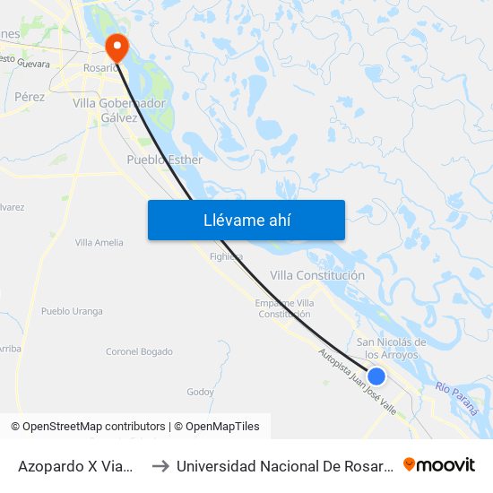 Azopardo X Viamonte to Universidad Nacional De Rosario (Unr) map