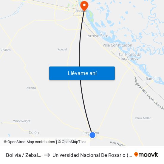 Bolivia / Zeballos to Universidad Nacional De Rosario (Unr) map