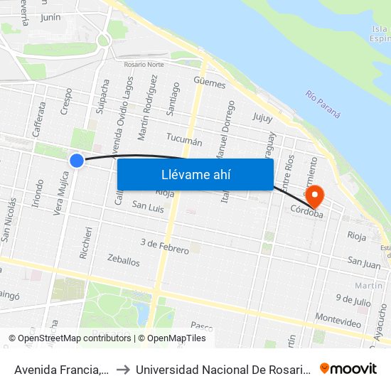 Avenida Francia, 784 to Universidad Nacional De Rosario (Unr) map
