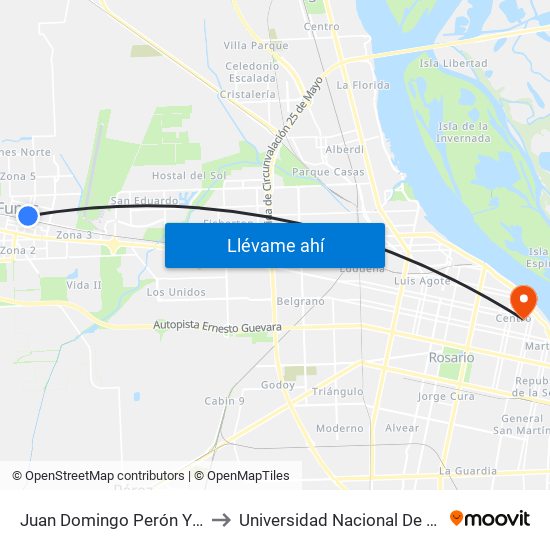 Juan Domingo Perón Y  Av. Rosario to Universidad Nacional De Rosario (Unr) map