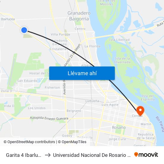 Garita 4 Ibarlucea to Universidad Nacional De Rosario (Unr) map