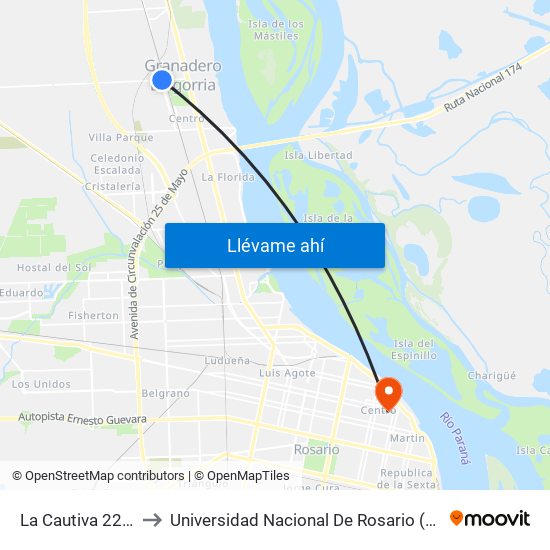 La Cautiva 2203 to Universidad Nacional De Rosario (Unr) map