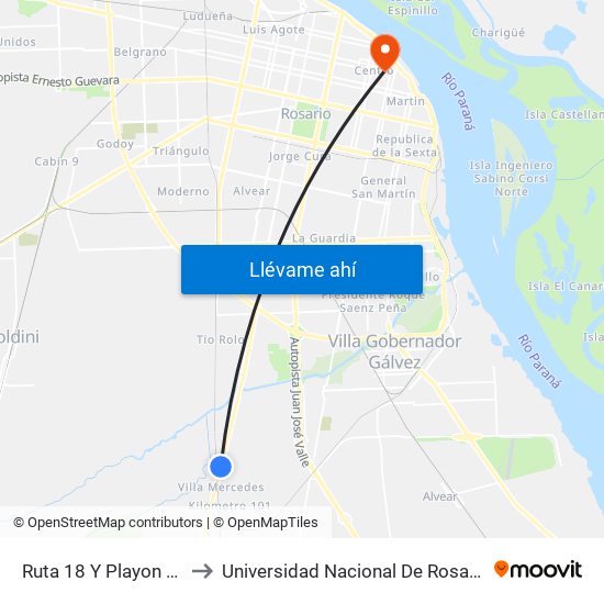 Ruta 18 Y Playon Motel to Universidad Nacional De Rosario (Unr) map