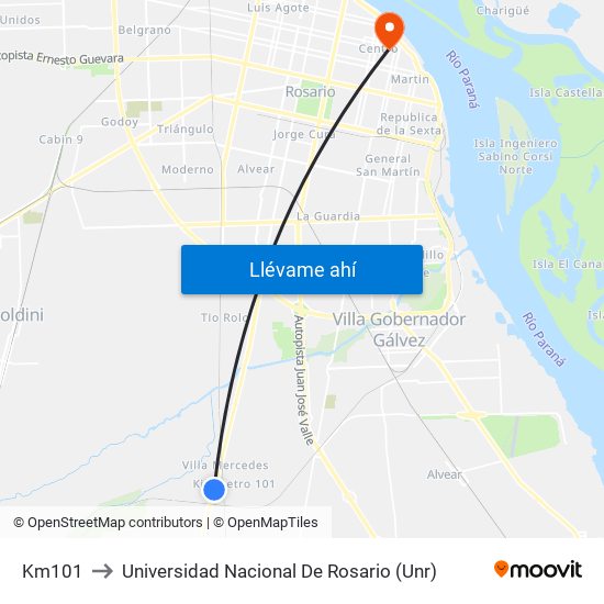 Km101 to Universidad Nacional De Rosario (Unr) map
