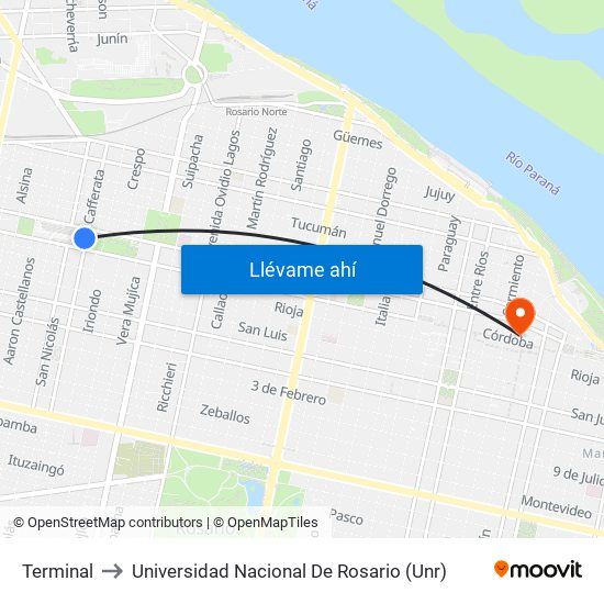 Terminal to Universidad Nacional De Rosario (Unr) map