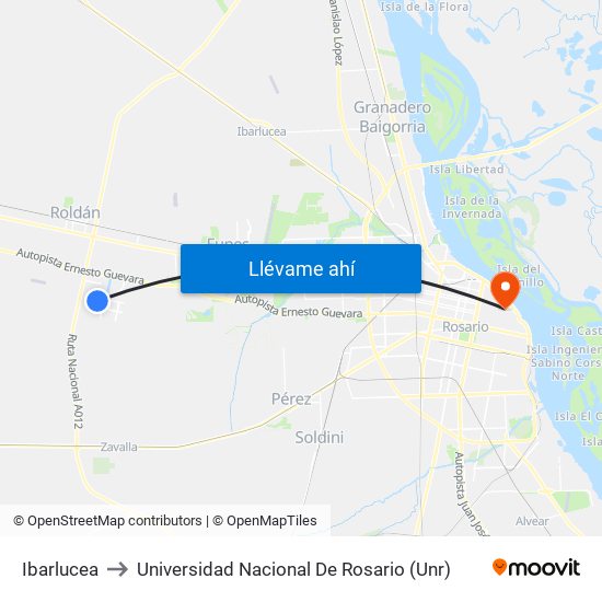 Ibarlucea to Universidad Nacional De Rosario (Unr) map