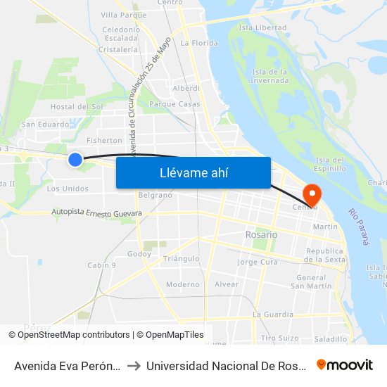 Avenida Eva Perón, 8712 to Universidad Nacional De Rosario (Unr) map