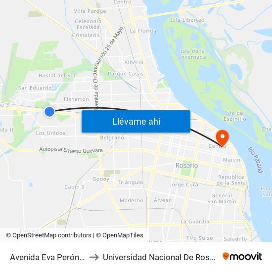 Avenida Eva Perón, 8863 to Universidad Nacional De Rosario (Unr) map