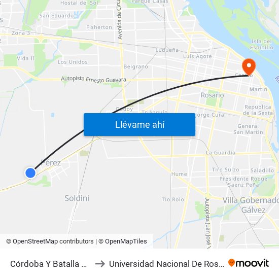 Córdoba Y Batalla De Salta to Universidad Nacional De Rosario (Unr) map