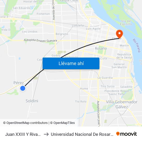 Juan XXIII Y Rivadavia to Universidad Nacional De Rosario (Unr) map