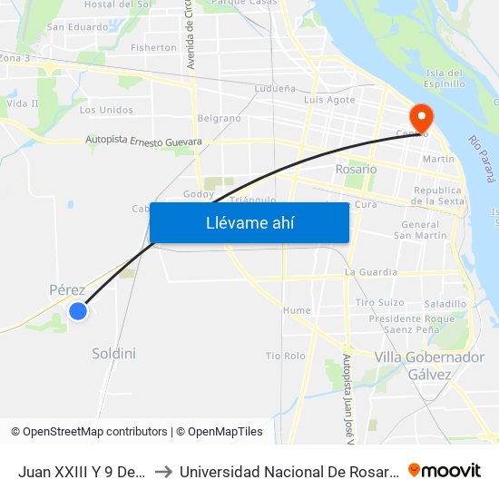 Juan XXIII Y 9 De Julio to Universidad Nacional De Rosario (Unr) map