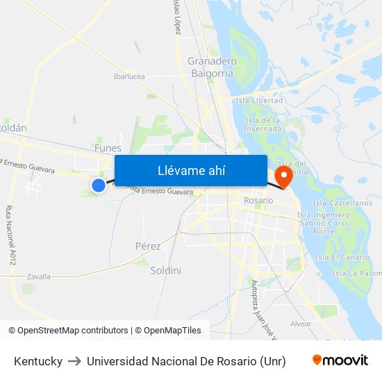 Kentucky to Universidad Nacional De Rosario (Unr) map