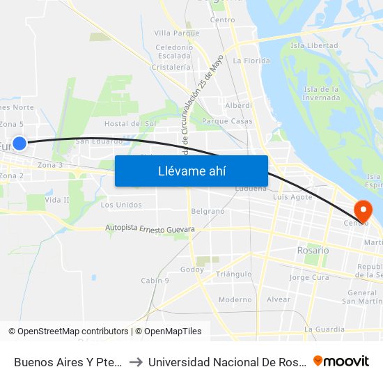 Buenos Aires Y Pte. Peron to Universidad Nacional De Rosario (Unr) map