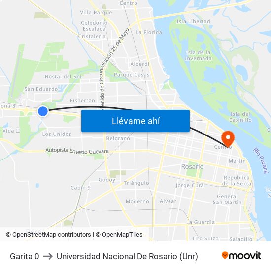 Garita 0 to Universidad Nacional De Rosario (Unr) map