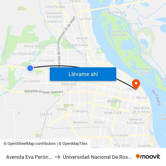 Avenida Eva Perón, 8917 to Universidad Nacional De Rosario (Unr) map