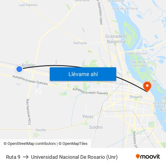 Ruta 9 to Universidad Nacional De Rosario (Unr) map