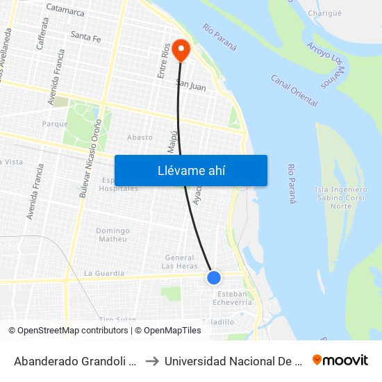 Abanderado Grandoli X Lola Mora to Universidad Nacional De Rosario (Unr) map