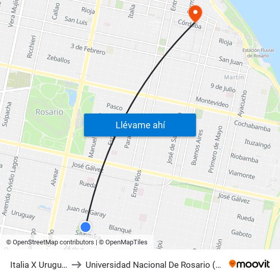 Italia X Uruguay to Universidad Nacional De Rosario (Unr) map