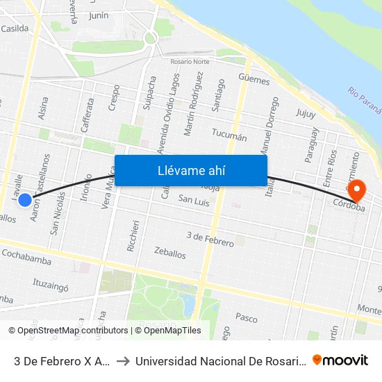 3 De Febrero X Alsina to Universidad Nacional De Rosario (Unr) map