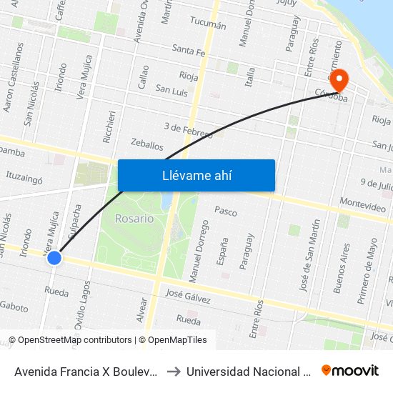 Avenida Francia X Boulevard 27 De Febrero to Universidad Nacional De Rosario (Unr) map