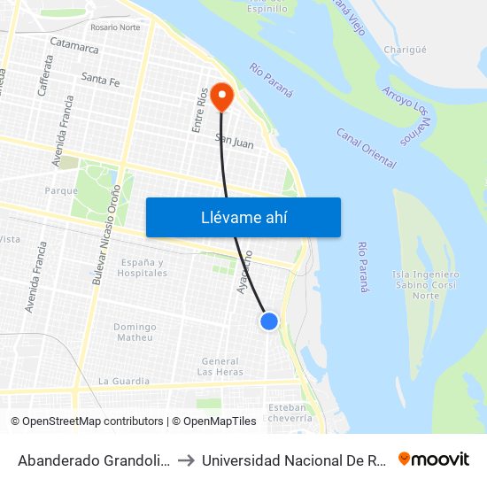 Abanderado Grandoli X Ayolas to Universidad Nacional De Rosario (Unr) map