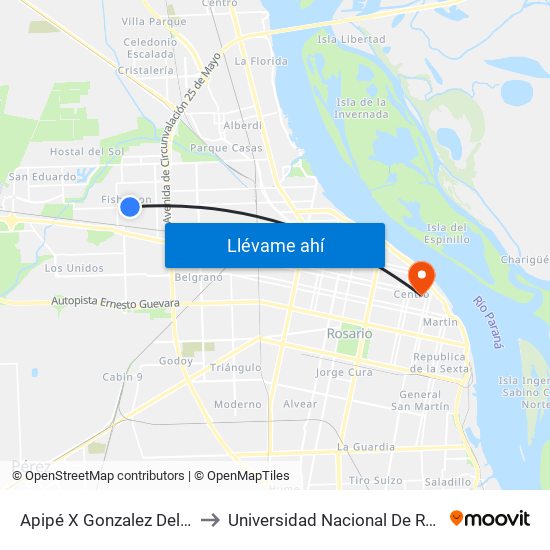 Apipé X Gonzalez Del Solar Bis to Universidad Nacional De Rosario (Unr) map