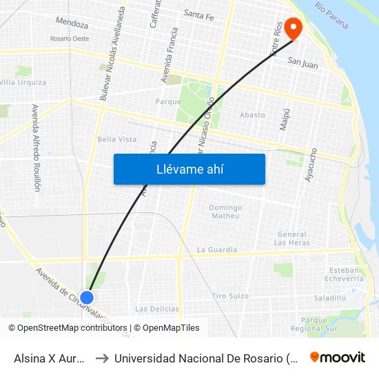 Alsina X Aurora to Universidad Nacional De Rosario (Unr) map