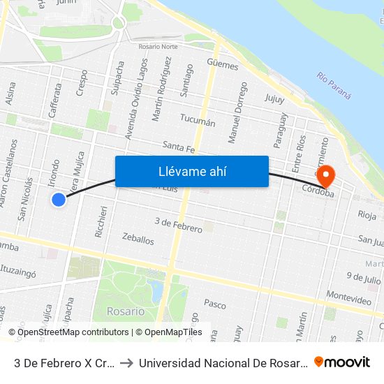 3 De Febrero X Crespo to Universidad Nacional De Rosario (Unr) map
