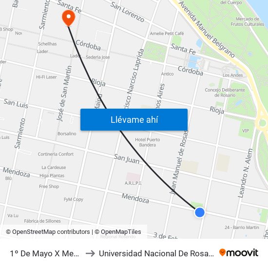 1º De Mayo X Mendoza to Universidad Nacional De Rosario (Unr) map