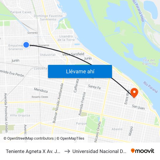 Teniente Agneta X Av. Juan José Paso to Universidad Nacional De Rosario (Unr) map