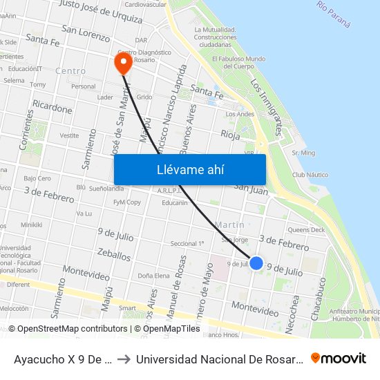 Ayacucho X 9 De Julio to Universidad Nacional De Rosario (Unr) map