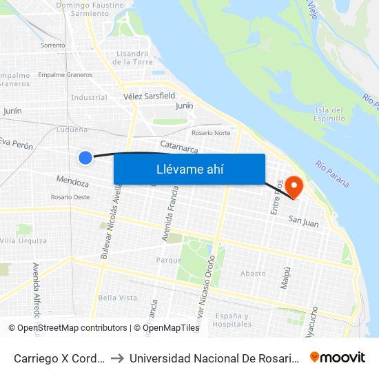 Carriego X Cordoba to Universidad Nacional De Rosario (Unr) map
