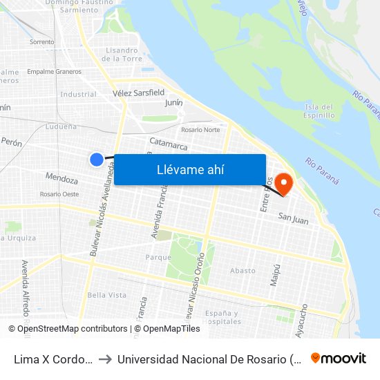 Lima X Cordoba to Universidad Nacional De Rosario (Unr) map