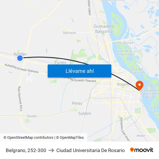 Belgrano, 252-300 to Ciudad Universitaria De Rosario map