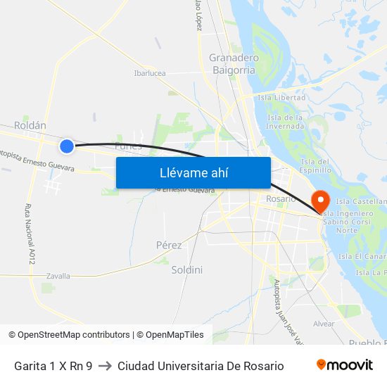 Garita 1 X Rn 9 to Ciudad Universitaria De Rosario map