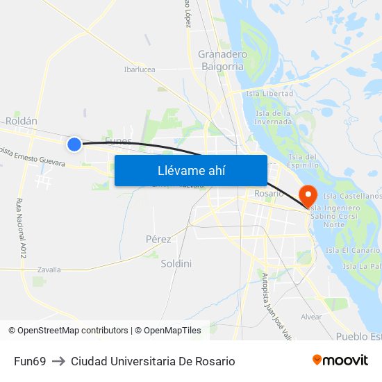 Fun69 to Ciudad Universitaria De Rosario map