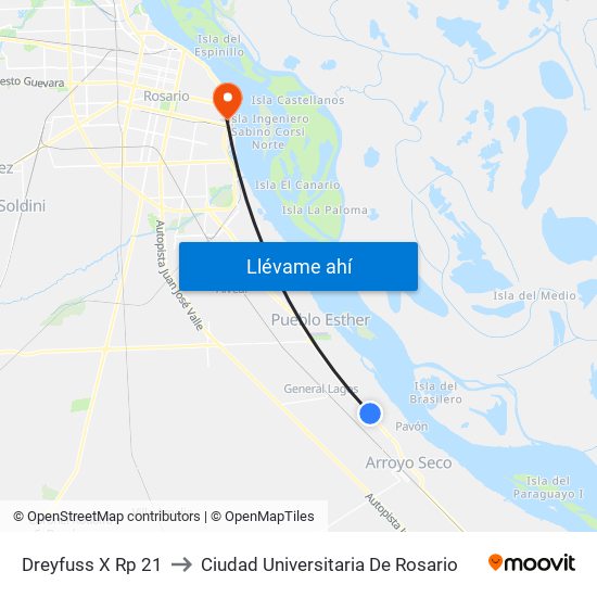 Dreyfuss X Rp 21 to Ciudad Universitaria De Rosario map