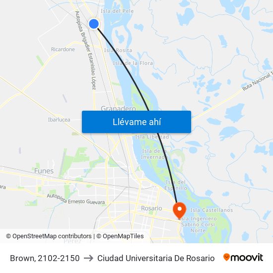Brown, 2102-2150 to Ciudad Universitaria De Rosario map