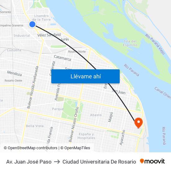 Av. Juan José Paso to Ciudad Universitaria De Rosario map