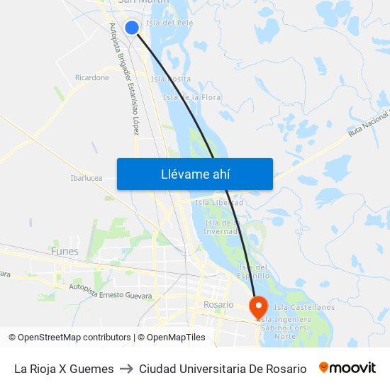La Rioja X Guemes to Ciudad Universitaria De Rosario map