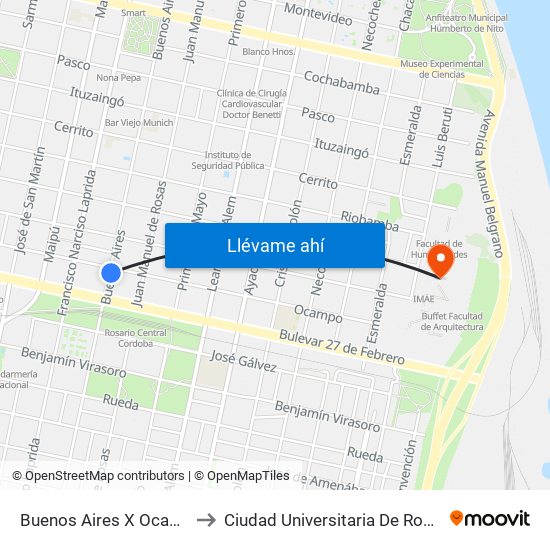 Buenos Aires X Ocampo to Ciudad Universitaria De Rosario map