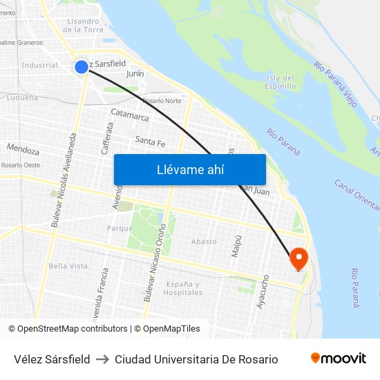 Vélez Sársfield to Ciudad Universitaria De Rosario map