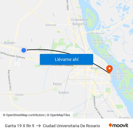 Garita 19 X Rn 9 to Ciudad Universitaria De Rosario map